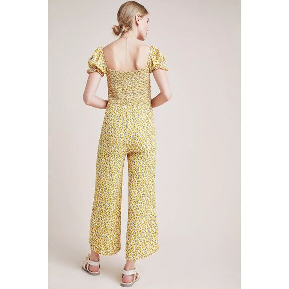 Faithfull the Brand Laszlo Sunflower Print Square Neck Smocked Jumpsuit Size‎ S - Picture 3 of 10